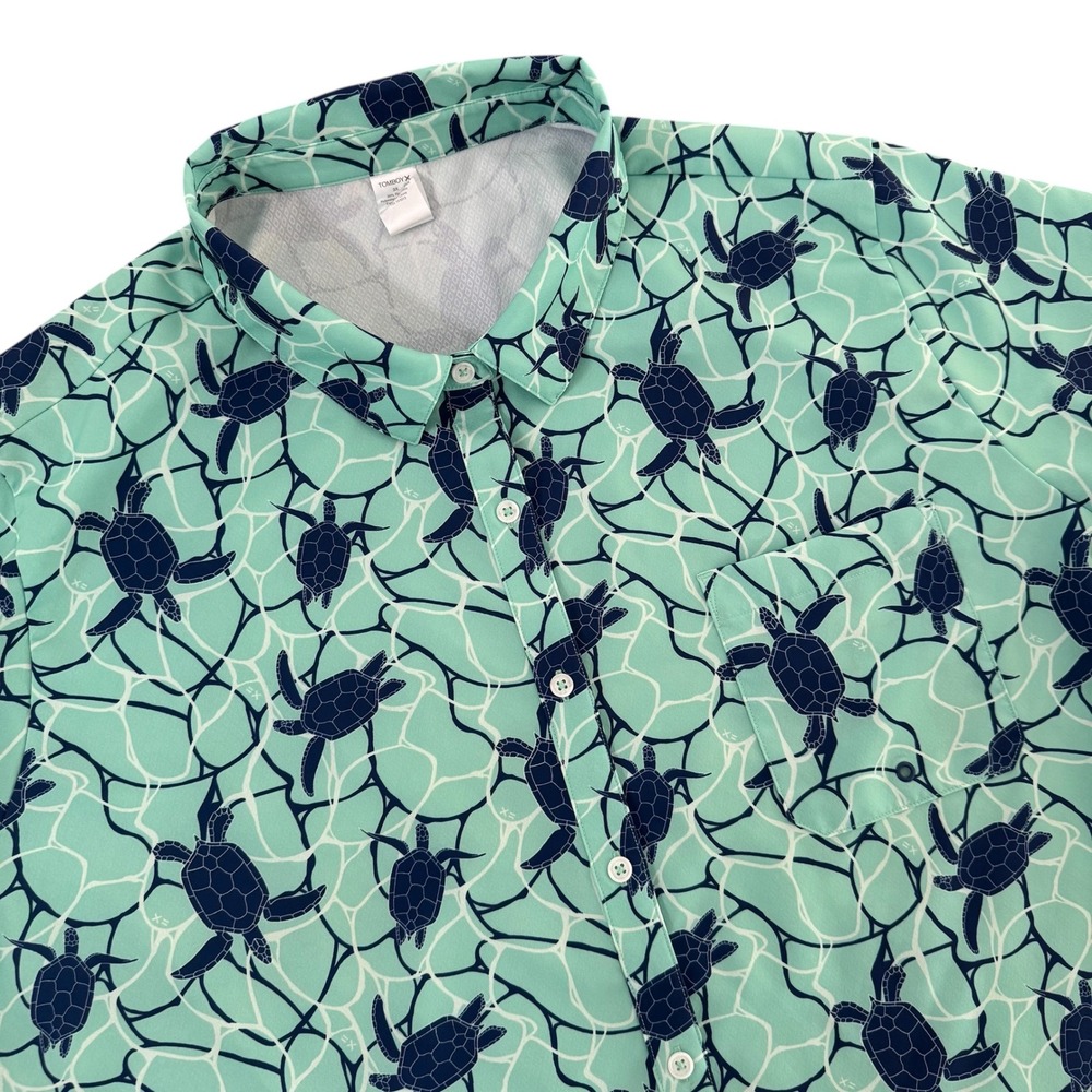 TomboyX 3X Mint Green Sea Turtle Print Stretch Women's Button Up Shirt